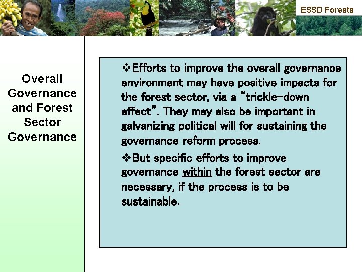 ESSD Forests Overall Governance and Forest Sector Governance v. Efforts to improve the overall