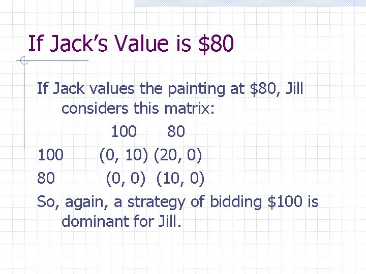 If Jack’s Value is $80 If Jack values the painting at $80, Jill considers