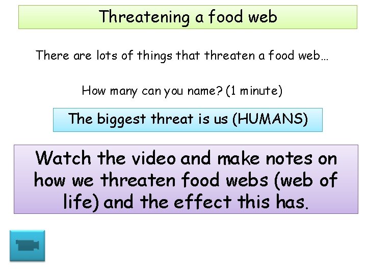 Threatening a food web There are lots of things that threaten a food web…