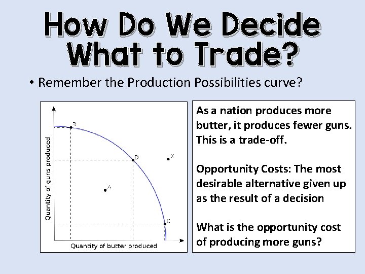 How Do We Decide What to Trade? • Remember the Production Possibilities curve? As