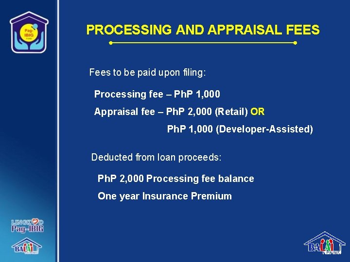 PROCESSING AND APPRAISAL FEES Fees to be paid upon filing: Processing fee – Ph.