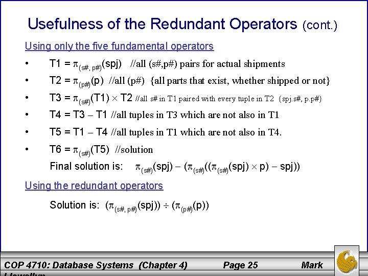 Usefulness of the Redundant Operators (cont. ) Using only the five fundamental operators •