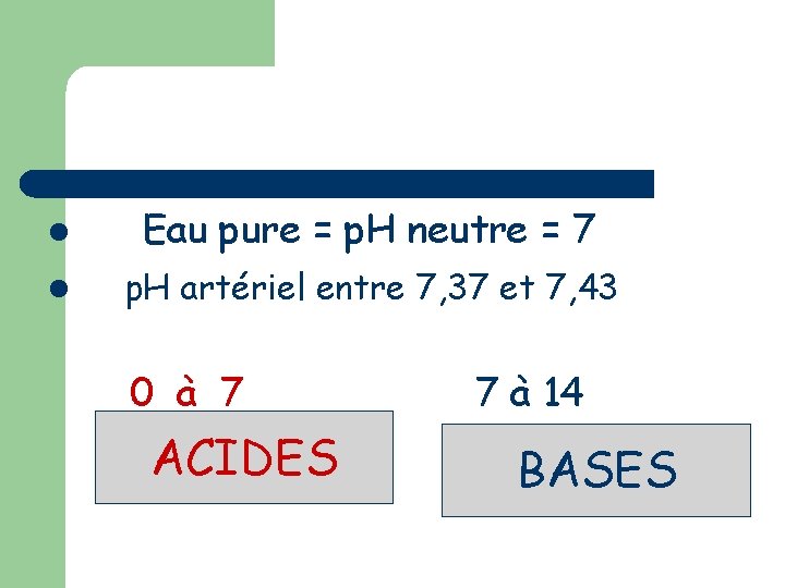 l Eau pure = p. H neutre = 7 l p. H artériel entre