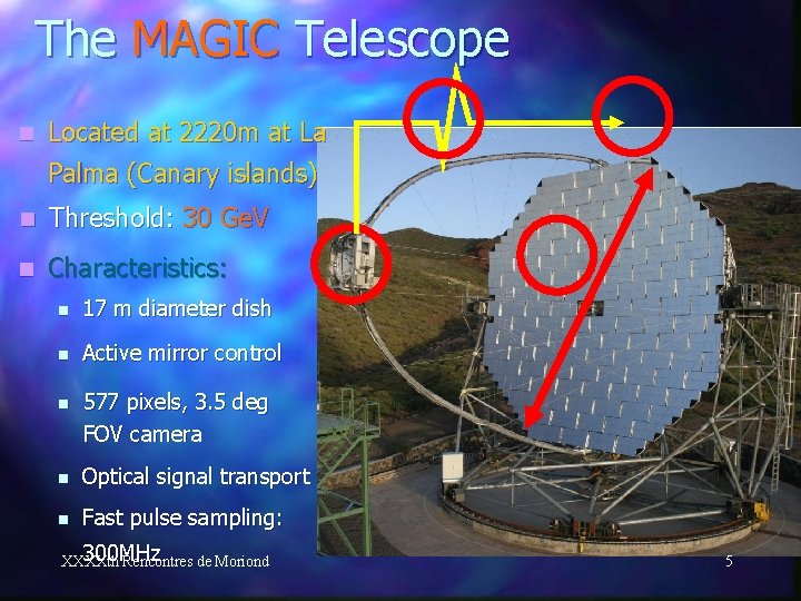 The MAGIC Telescope n Located at 2220 m at La Palma (Canary islands) n