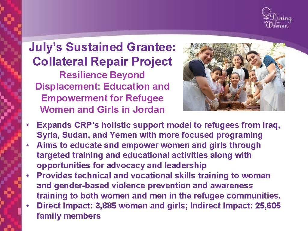 July’s Sustained Grantee: Collateral Repair Project Resilience Beyond Displacement: Education and Empowerment for Refugee