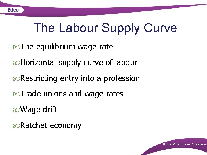 The Labour Supply Curve The equilibrium wage rate Horizontal supply curve of labour Restricting