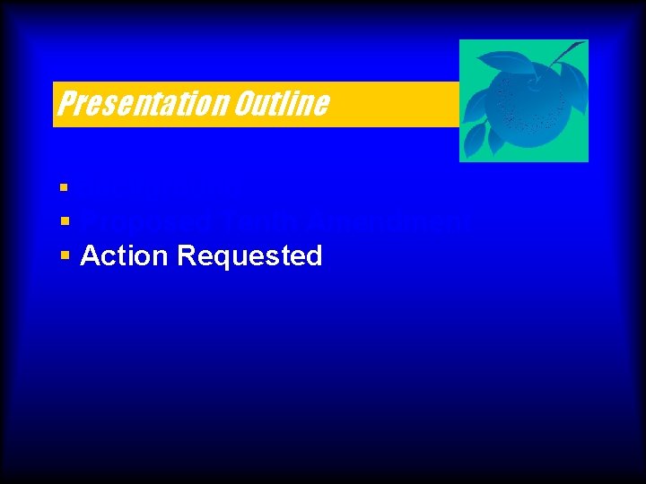 Presentation Outline § Background § Proposed Tenth Amendment § Action Requested 