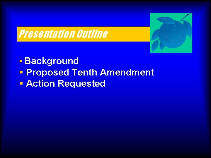 Presentation Outline § Background § Proposed Tenth Amendment § Action Requested 