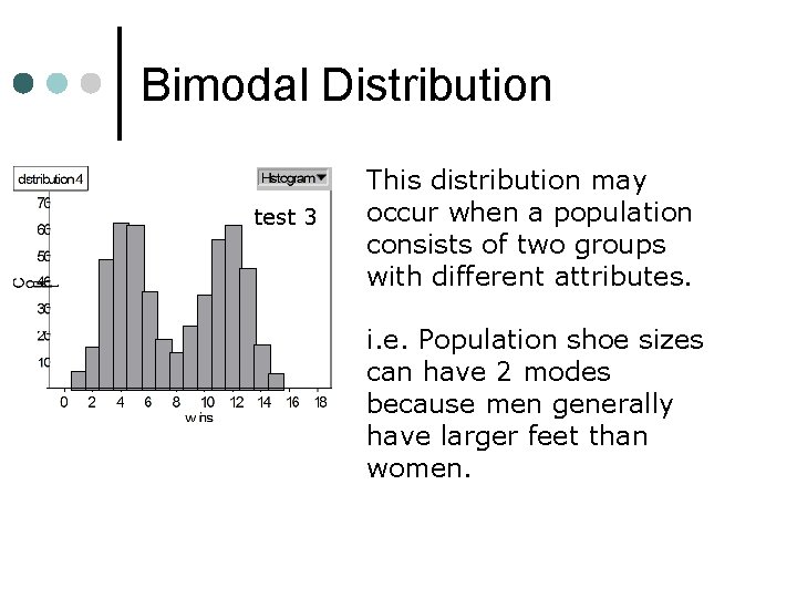 Bimodal Distribution test 3 This distribution may occur when a population consists of two