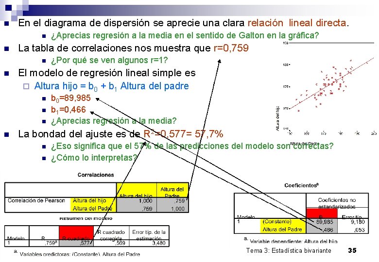 n En el diagrama de dispersión se aprecie una clara relación lineal directa. n