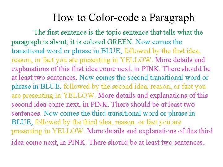 How to Color-code a Paragraph The first sentence is the topic sentence that tells