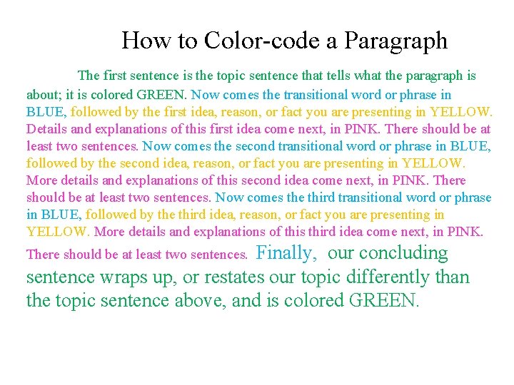 How to Color-code a Paragraph The first sentence is the topic sentence that tells