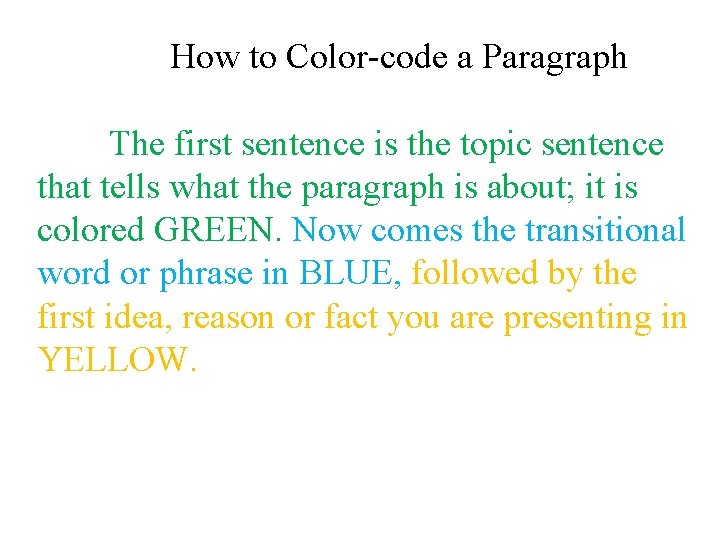 How to Color-code a Paragraph The first sentence is the topic sentence that tells