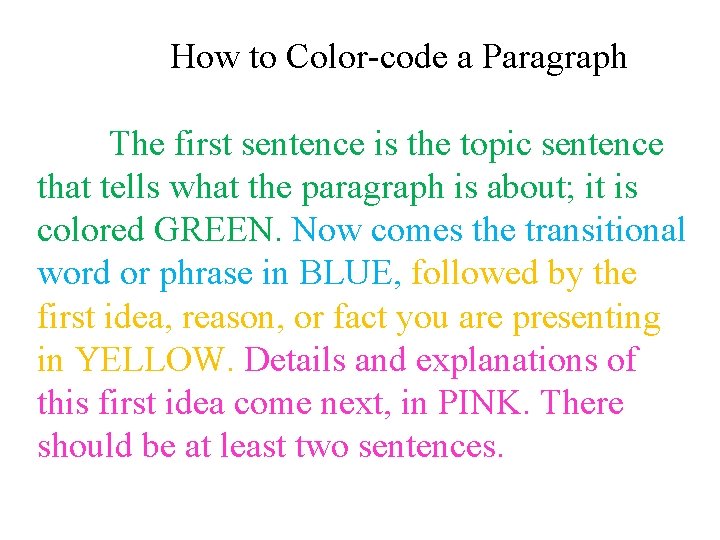 How to Color-code a Paragraph The first sentence is the topic sentence that tells