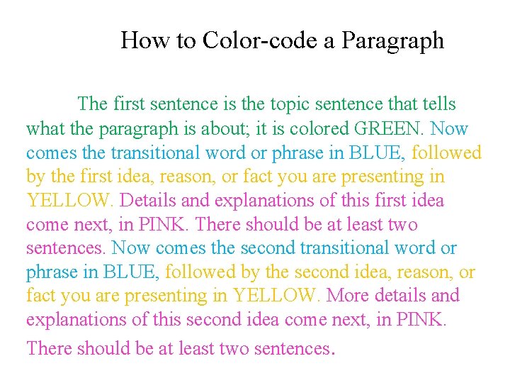 How to Color-code a Paragraph The first sentence is the topic sentence that tells