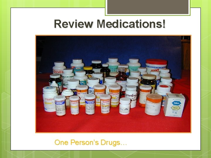 Review Medications! One Person’s Drugs… 