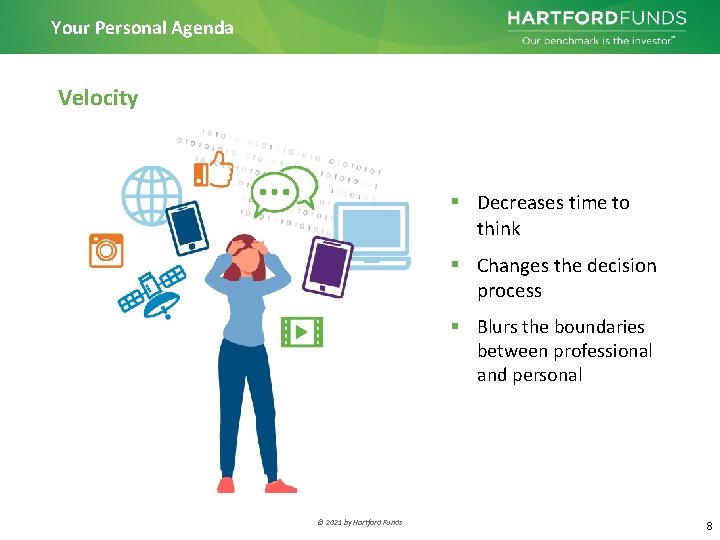 Your Personal Agenda Velocity Decreases time to think Changes the decision process Blurs the