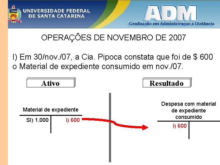 OPERAÇÕES DE NOVEMBRO DE 2007 I) Em 30/nov. /07, a Cia. Pipoca constata que