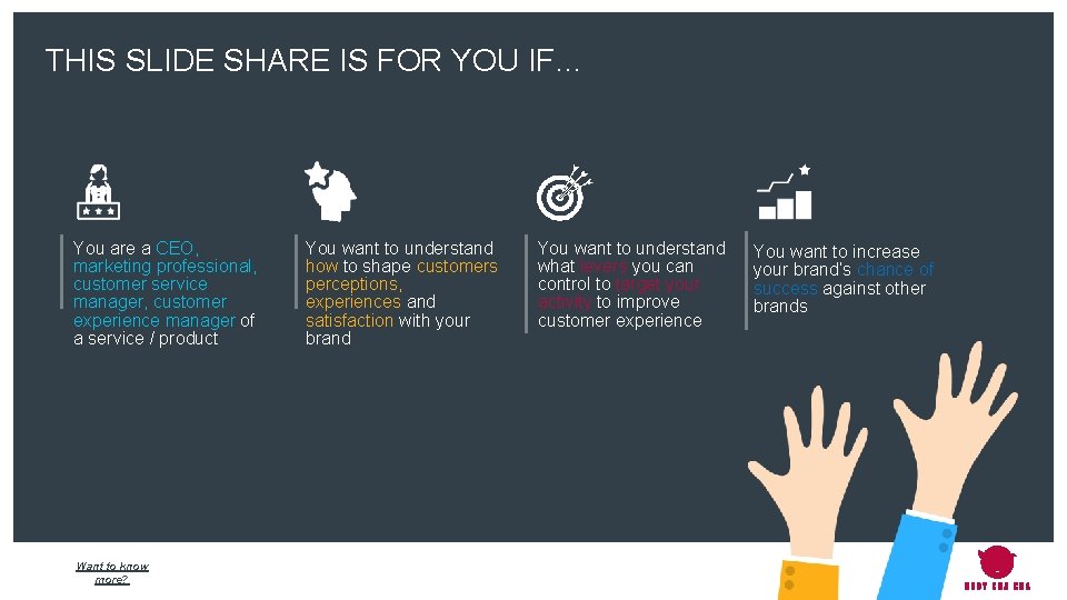 THIS SLIDE SHARE IS FOR YOU IF… You are a CEO, marketing professional, customer