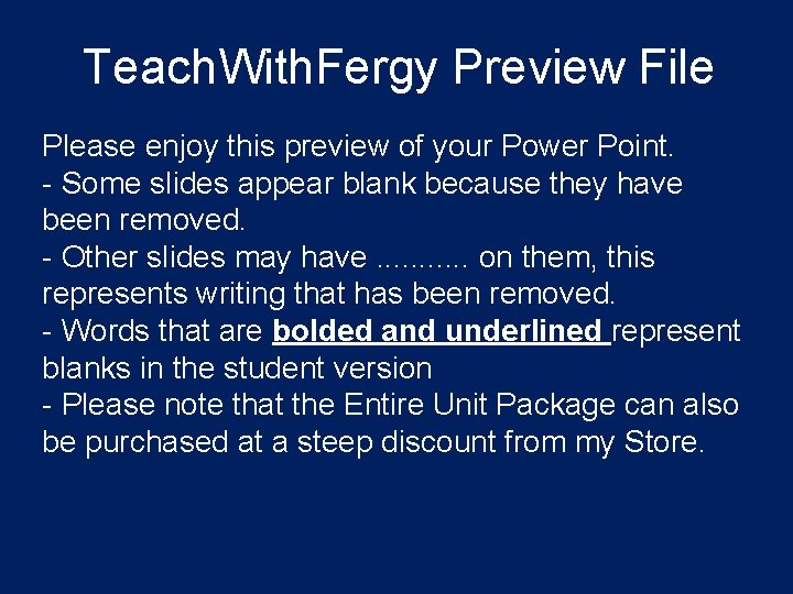 Teach. With. Fergy Preview File Please enjoy this preview of your Power Point. -