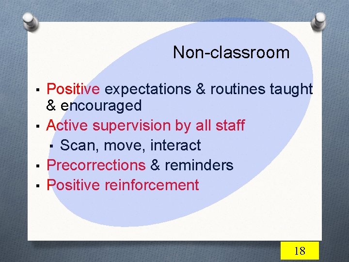 Non-classroom ▪ Positive expectations & routines taught & encouraged ▪ Active supervision by all