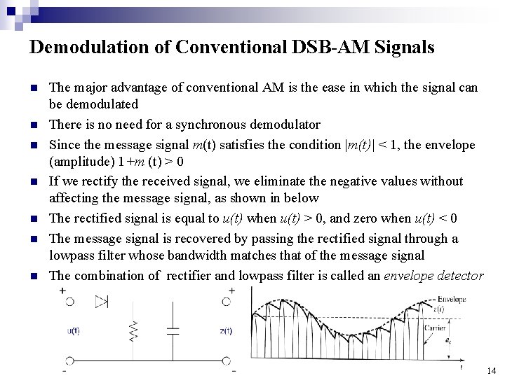 Demodulation of Conventional DSB-AM Signals n n n n The major advantage of conventional