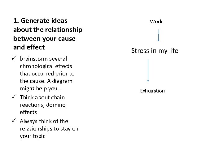 1. Generate ideas about the relationship between your cause and effect ü brainstorm several