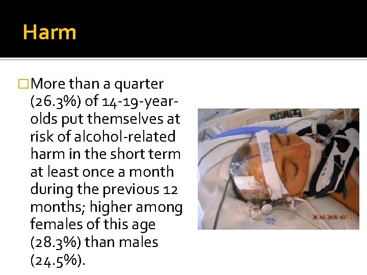Harm �More than a quarter (26. 3%) of 14 -19 -yearolds put themselves at