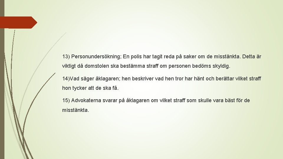 13) Personundersökning; En polis har tagit reda på saker om de misstänkta. Detta är