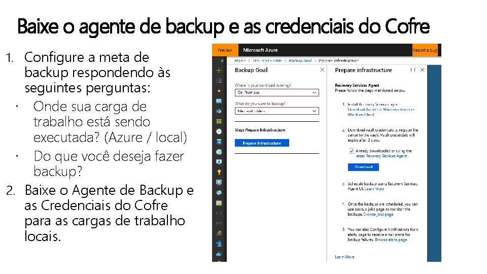 Baixe o agente de backup e as credenciais do Cofre 1. Configure a meta