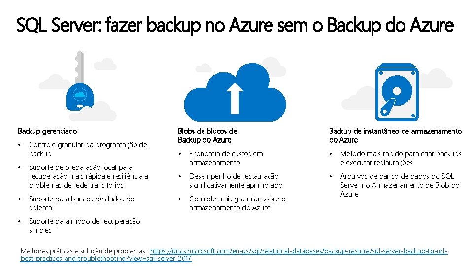 SQL Server: fazer backup no Azure sem o Backup do Azure Backup gerenciado •