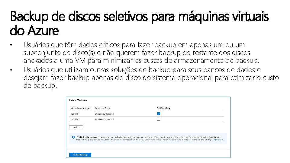 Backup de discos seletivos para máquinas virtuais do Azure • • Usuários que têm