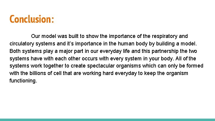 Conclusion: Our model was built to show the importance of the respiratory and circulatory