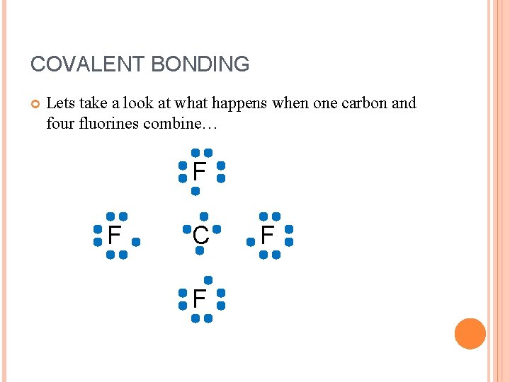 COVALENT BONDING Lets take a look at what happens when one carbon and four