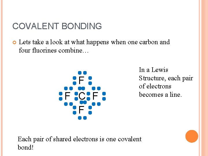 COVALENT BONDING Lets take a look at what happens when one carbon and four