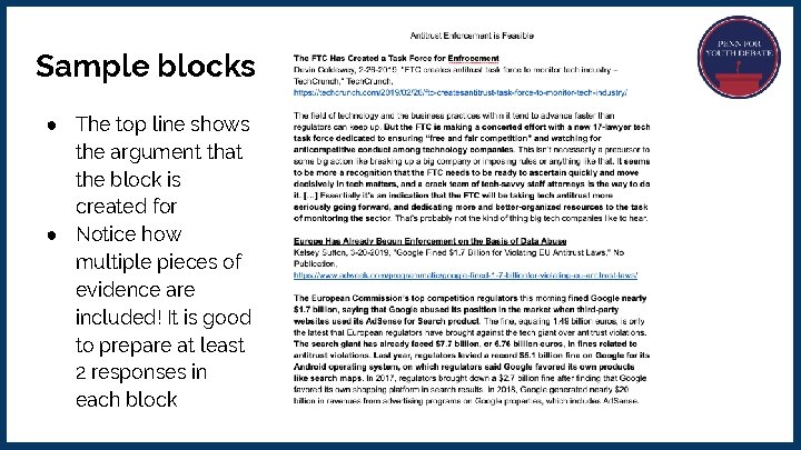 Sample blocks ● The top line shows the argument that the block is created