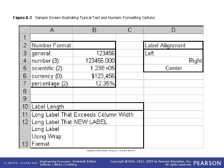 Figure A-2 Sample Screen Illustrating Typical Text and Numeric Formatting Options Engineering Economy, Sixteenth