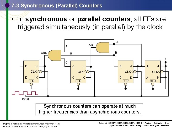 7 -3 Synchronous (Parallel) Counters • In synchronous or parallel counters, all FFs are