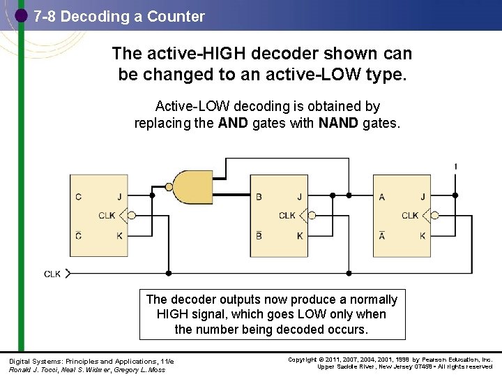 7 -8 Decoding a Counter The active-HIGH decoder shown can be changed to an