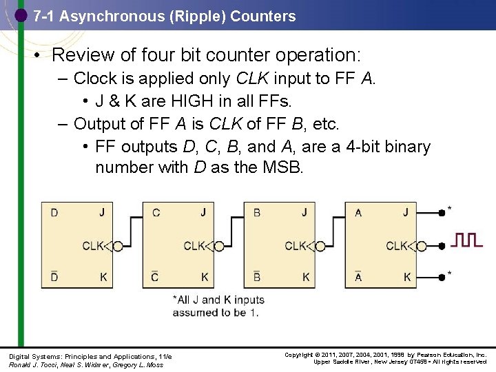 7 -1 Asynchronous (Ripple) Counters • Review of four bit counter operation: – Clock