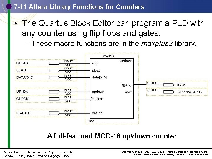 7 -11 Altera Library Functions for Counters • The Quartus Block Editor can program