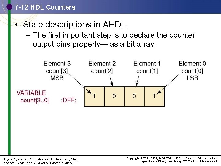 7 -12 HDL Counters • State descriptions in AHDL – The first important step