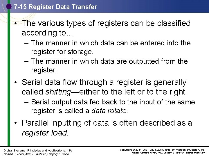 7 -15 Register Data Transfer • The various types of registers can be classified