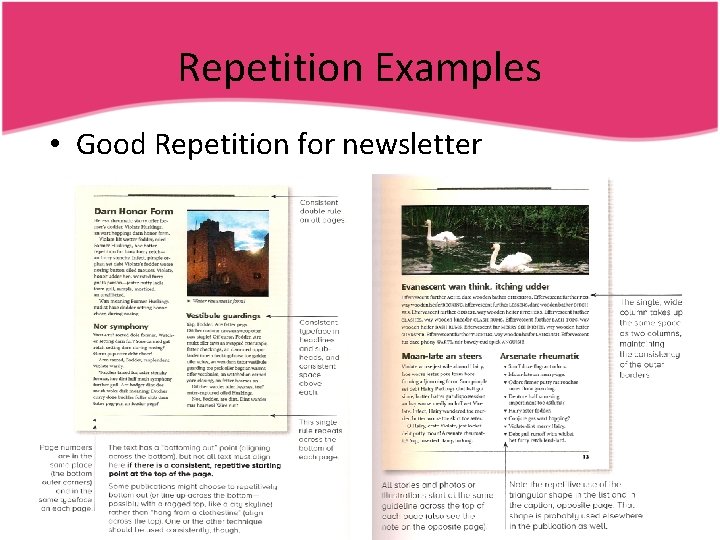 Repetition Examples • Good Repetition for newsletter 