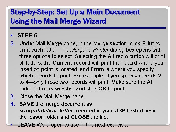 Step-by-Step: Set Up a Main Document Using the Mail Merge Wizard • STEP 6