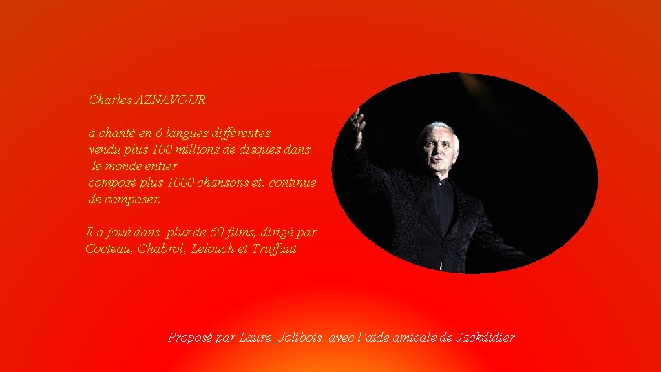 Charles AZNAVOUR a chanté en 6 langues différentes vendu plus 100 millions de disques