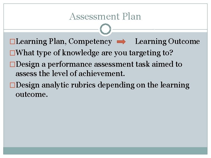 Assessment Plan �Learning Plan, Competency Learning Outcome �What type of knowledge are you targeting