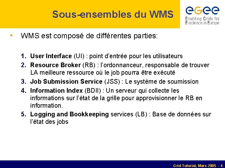 Sous-ensembles du WMS • WMS est composé de différentes parties: 1. User Interface (UI)