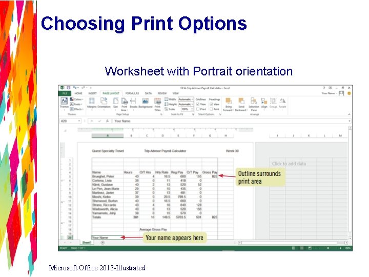 Choosing Print Options Worksheet with Portrait orientation Microsoft Office 2013 -Illustrated 