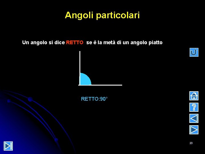 Angoli particolari Un angolo si dice RETTO se è la metà di un angolo